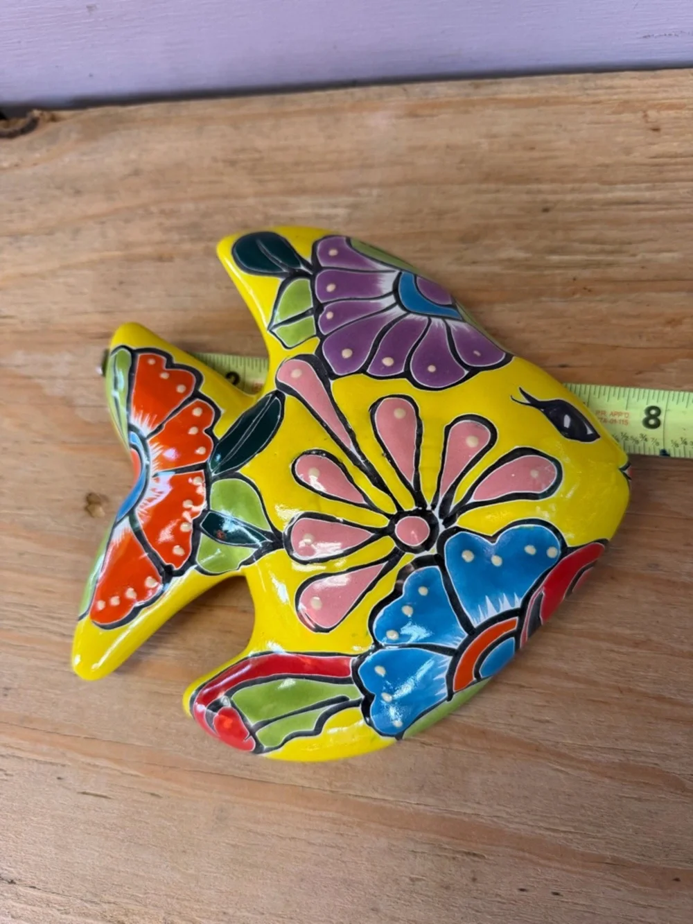 Decorative Yellow Floral Talavera Fish Wall Décor.